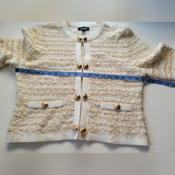 Express Metallic Novelty Button Front Sweater Jacket Medium - Picture 11 of 12